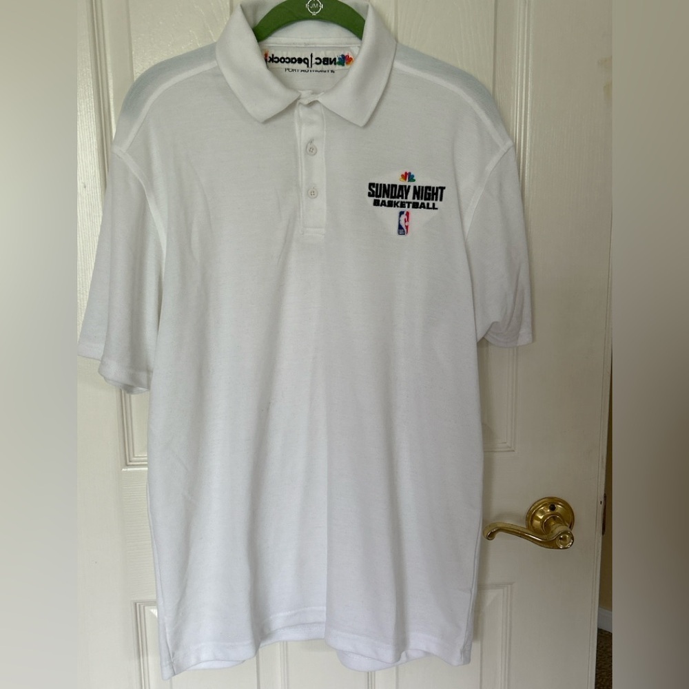 NBC Peacock Sunday Night Basketball Polo Shirt |white| Size Medium | NBA LOGO